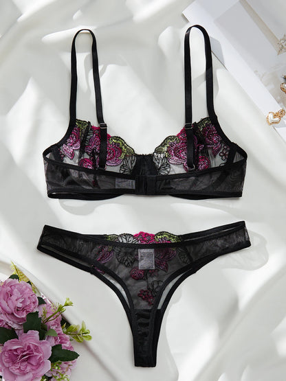 Summer Young Girls Floral Lingerie Hot Transparent Cheap Lingerie set Sexy Two Piece Bras Panty Brief Underwear  Sets