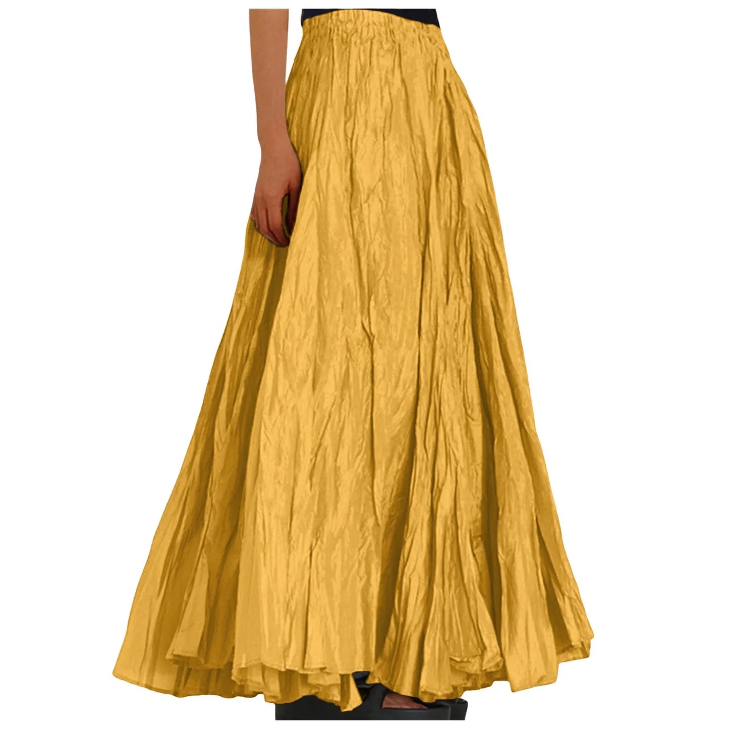 Women's Fashion Skirt Casual High Waist Ruched Soild Color Vintage Loose Beach Holiday Big Swing Wrap Hip Versatile Long Skirt