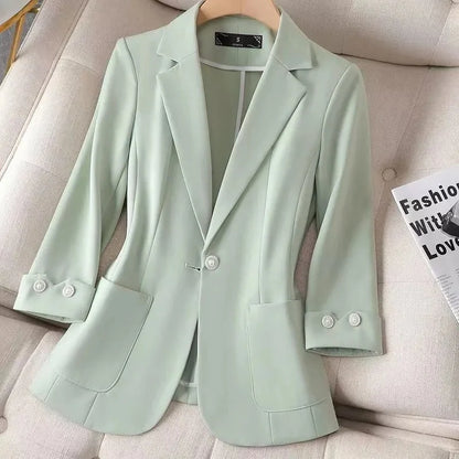 Spring Autumn Casual Suits Jacket Women 2024 New Loose White Suit Collar Thin Coat Fashion Elegant Single Buckle Blazer Female