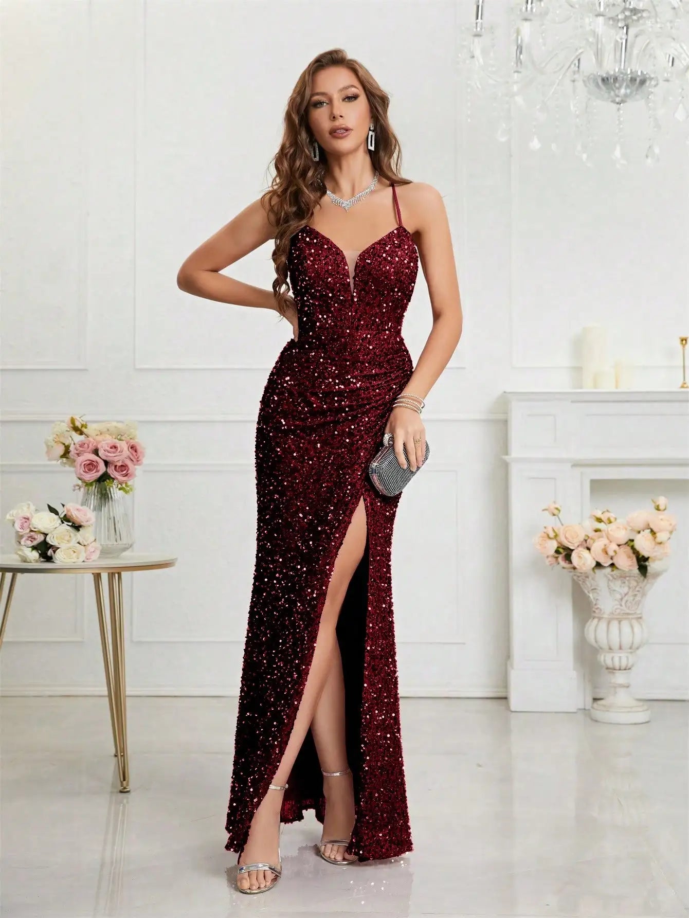 Unithorse Split Thigh Sequin Cami Women Dress