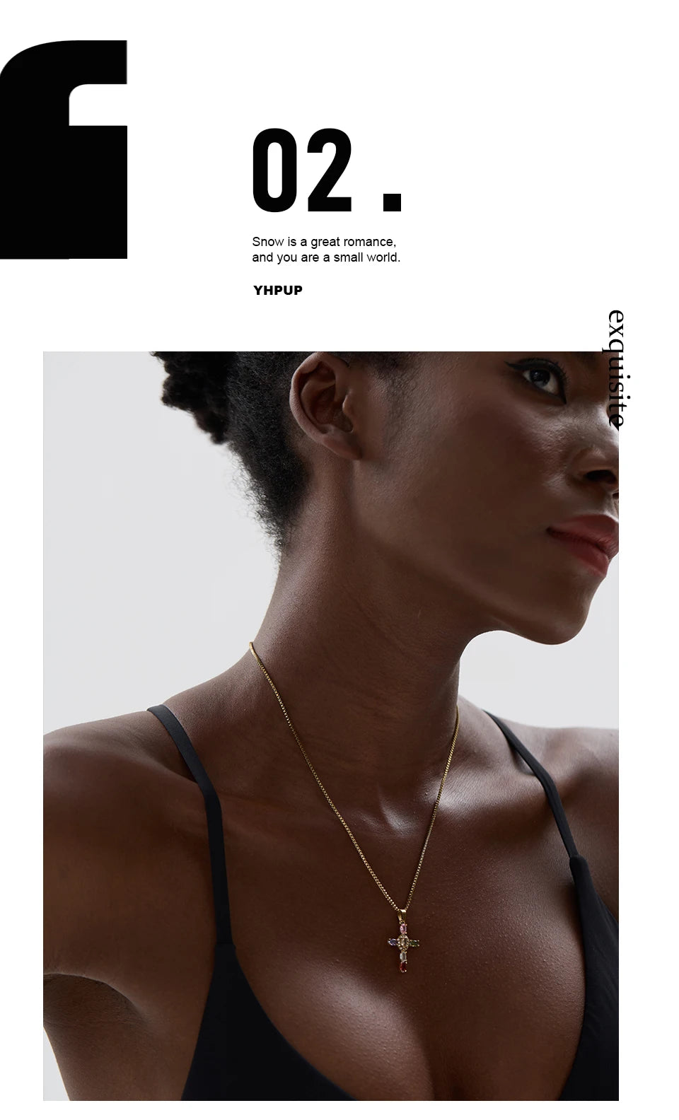 Yhpup Delicate Colorful Bling Cubic Zirconia Cross Pendant Stainless Steel Luxury Necklace High-Grade Fashion Shiny Jewelry Gift