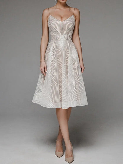 Sexy Spaghetti Slip V-Neck Evening Dresses For Women 2024 Spring Stripes Embroidery Dress Cocktail Party Gowns Robes De Soirée