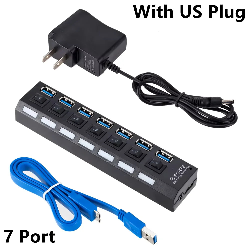 USB 3.0 Hub USB HUB Splitter Multi USB 3.0 Hub Multiple 4/7 Port Hub Splitter With Power Adapter Computer Accessories Hub For PC