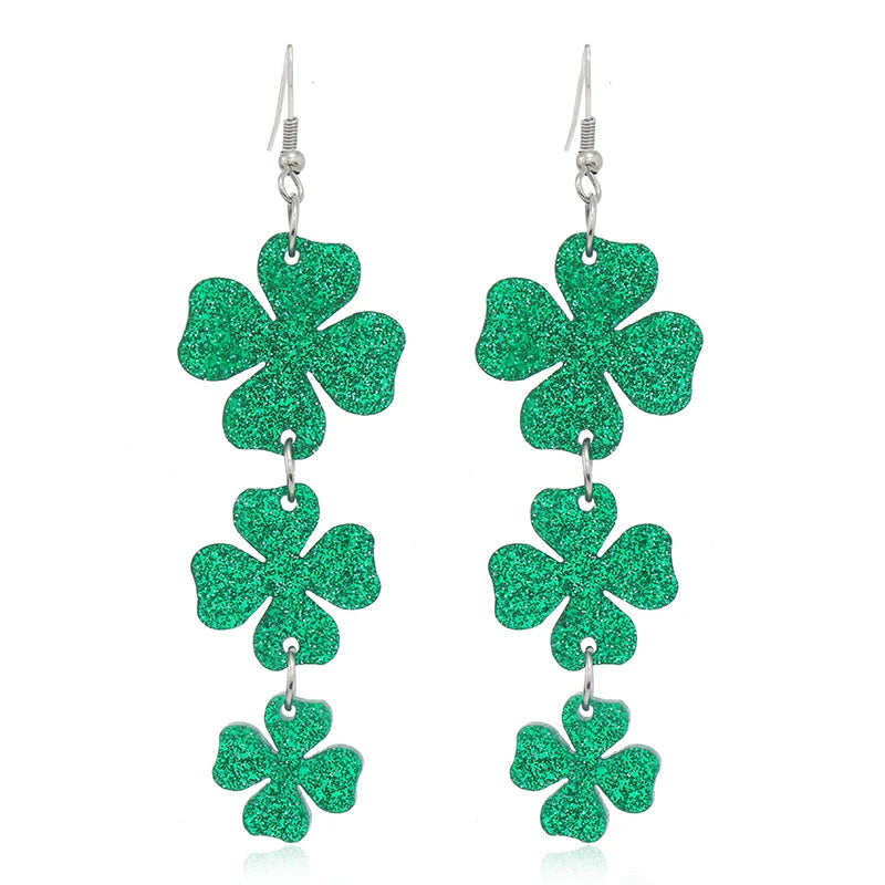 2PCS St. Patrick's Day Clover Love Flow Sequins Horseshoe Hollow Acrylic Earrings High end Carnival in Europe and America