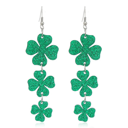 2PCS St. Patrick's Day Clover Love Flow Sequins Horseshoe Hollow Acrylic Earrings High end Carnival in Europe and America