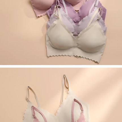 Hot Sale 9 Colors Comfy Bra WireFree Padded Wavy Edge Korea Laser Cutting Invisible Yoga Wear Ladies Bra Seamless Women Bra