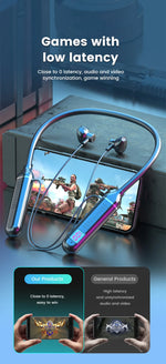 Wireless Earphones 5.3 Neckband Headphones Gaming LED Display Stereo Sports Headset Halter Waterproof Magnetic Earbuds