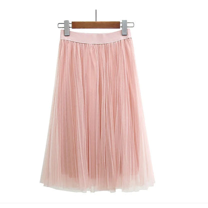 3 Layers Tulle Skirts Womens Black Gray White Adult Tulle Skirt Elastic High Waist Pleated Midi Skirt