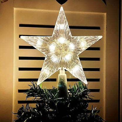 15cm Christmas Glowing Tree Topper Five-pointed Star Transparent LED Shining Lamp Xmas Colorful TopStar Ornaments Navidad Decora