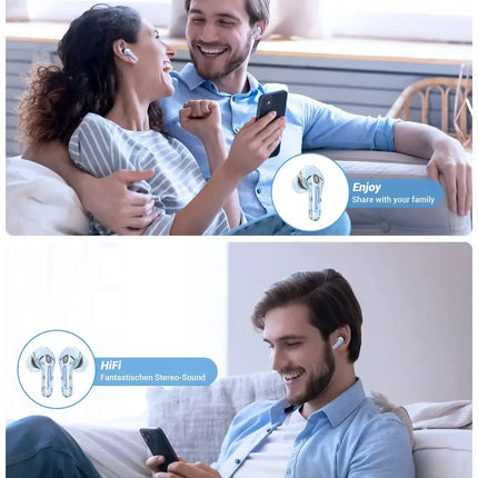 Wireless earphone Bluetooth earbuds Transparent Digital Display TWS Mecha Style For Acefast T8 Sports Headphones