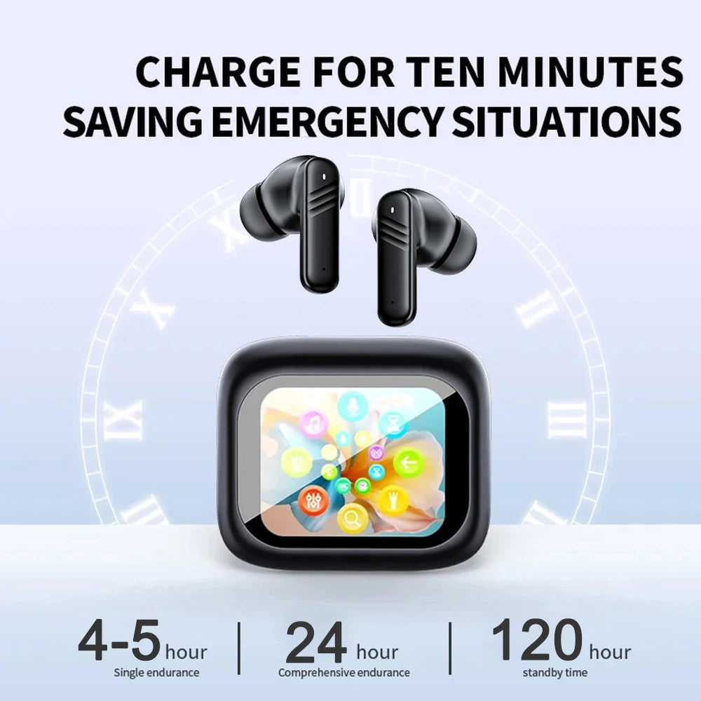 New Full Touch Screen Headphones ANC Bluetooth 5.4 Noise Cancelling Earphones HiFi Stereo Wireless In-Ear ENC Earbuds With Mic