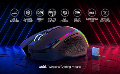 Redragon M991 Wireless Gaming Mouse, 19000 DPI Wired/Wireless Gamer Mouse w/Rapid Fire Key RGB Backlight