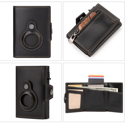 Anti-scan Magnet Credit Card Holder Wallet Genuine Leather Automatic Pop Out Aluminum Smart Wallets Luxury AirTag Purse Set