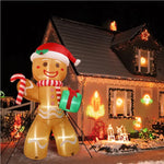 8FT/2.4M Christmas Inflatables Gingerbread Man with Gift Pack Outdoor Decorations Xmas Yard Decorations with LED Lights for Lawn