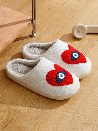 New Home Women's Slippers winter Warm Houseshoes Evil Eye Style Fuzzy Comfy Heart Flat Sole Funny Flip Flops Women Shoes