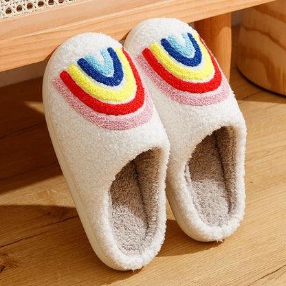 Rainbow Women's Slippers Fluffy Cushion Fashion Slides Cute Women Comfortable Houseshoes Good Vibes Winter Toe Wrap Shoes