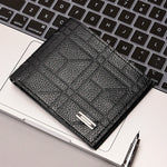 Men's Checkered PU Leather Wallet - Multi Card Slot, Business Style, Solid Color, Ideal Gift for Men