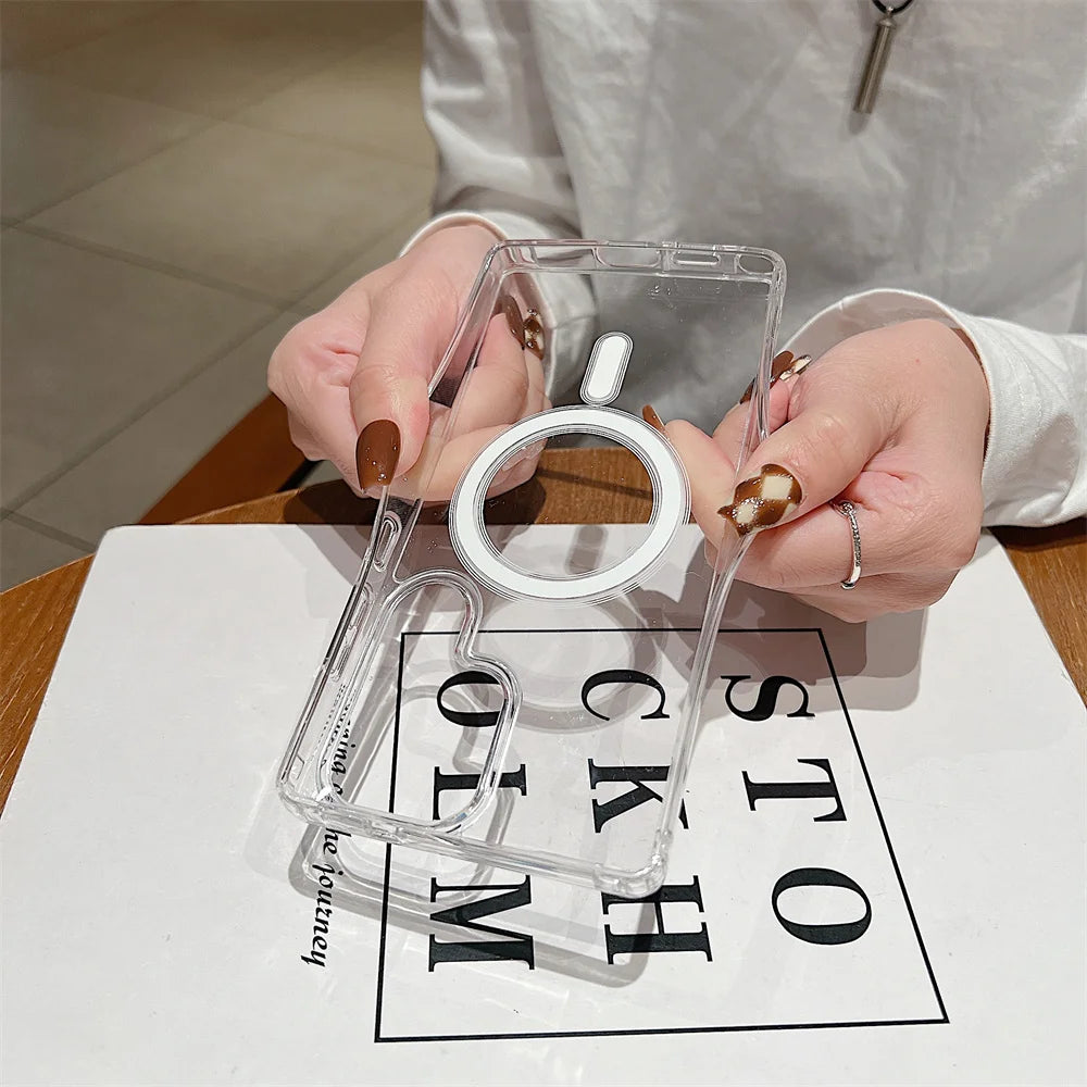 Magsafe Magnetic Charge Phone Case For Samsung Galaxy S25 S24 S23 Ultra S22 Plus S21 FE A16 A15 A35 A55 Clear Acrylic Slim Cover