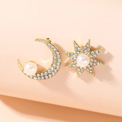 High end, niche, fashionable star moon surround earrings, European and American fashion, minimalist temperament, diamond earring