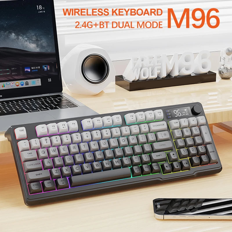 M96 Bluetooth Keyboard Wireless FREEWOLF Screen Gaming Keyboard,Electronic Screen, Multi-Device Connection,Ergonomics Gaming