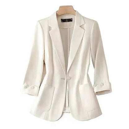 Spring Autumn Casual Suits Jacket Women 2024 New Loose White Suit Collar Thin Coat Fashion Elegant Single Buckle Blazer Female