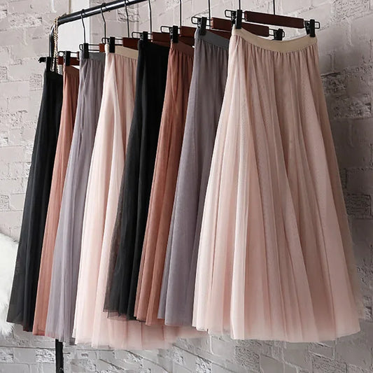 720 Degree 10 Meters Grandiose Korean A- line Mesh Skirt Medium-length High-waisted Slimming Elegant Dance Long Dress