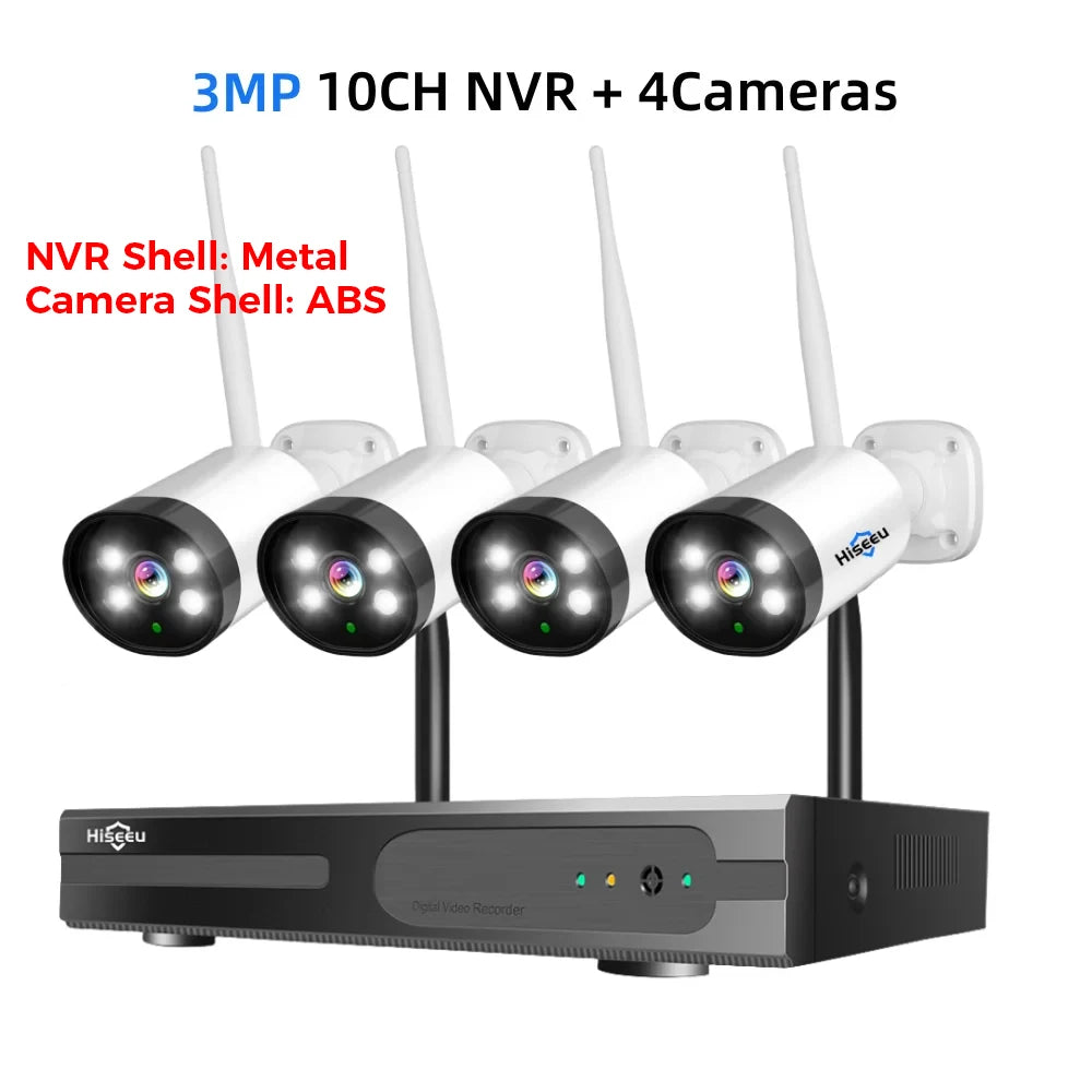 Hiseeu 5MP WiFi CCTV Camera Security System Kit 10CH NVR Recorder Set P2P Outdoor Wireless IP Cameras Video Surveillance System