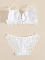 1 Set Elegant Erotic Lace Embroidery Breathable Fabric Lingeries : Push-Up Bra, Low Waist Sheer Panty - Ultimate Valentine's Day