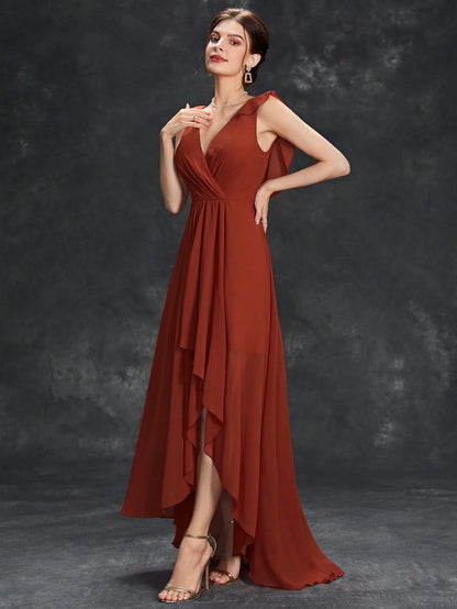 Mgiacy Surplice Front Ruffle Trim Prom Dress