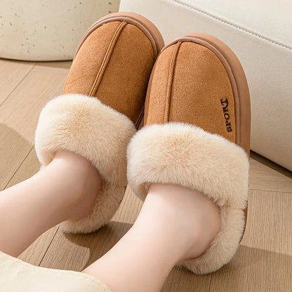 Lucyever Winter Platform Plush Slippers for Women Warm Fluffy Faux Fur Snow Boots Woman Non Slip Sole Cotton Padded Shoes Mujer