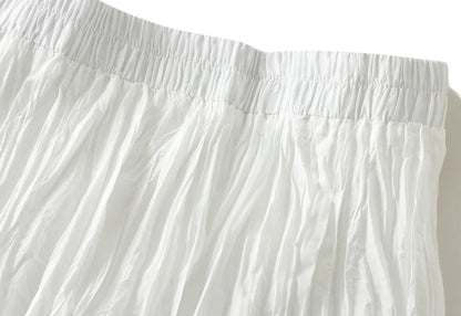 UCXQ Simple Luxury Multi Solid Colors Pleated Skirt For Women's Large Hem Folds A-line Skirts Female 2024 Spring Autumn 23A7004