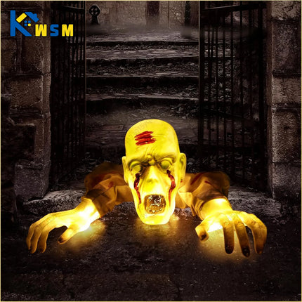 1PC Halloween Creepy Ghost Horror Ornament Glowing Skeleton Ground Plug Hands Set Warm Light Skeleton Decoration Street Lamp