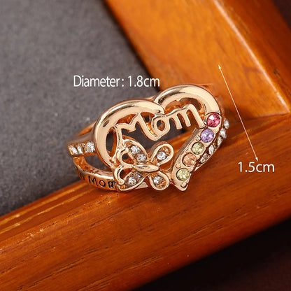 1 piece of Mother's Day ring with diamond seven color butterfly mom finger rings