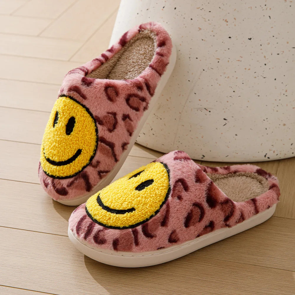 Leopard Fluffy Slippers for Home Smile Designer Platform Shoes Women 2024 Indoor Plush Sliders Warm Flats Chic Winter Footwear