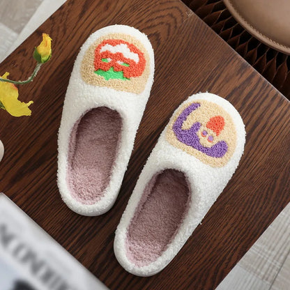 Christmas Elk Cotton Slippers For Women Men Winter Cute Cartoon Slippers Indoor Non Slip Couple Floor Slides Home Plush Shoes
