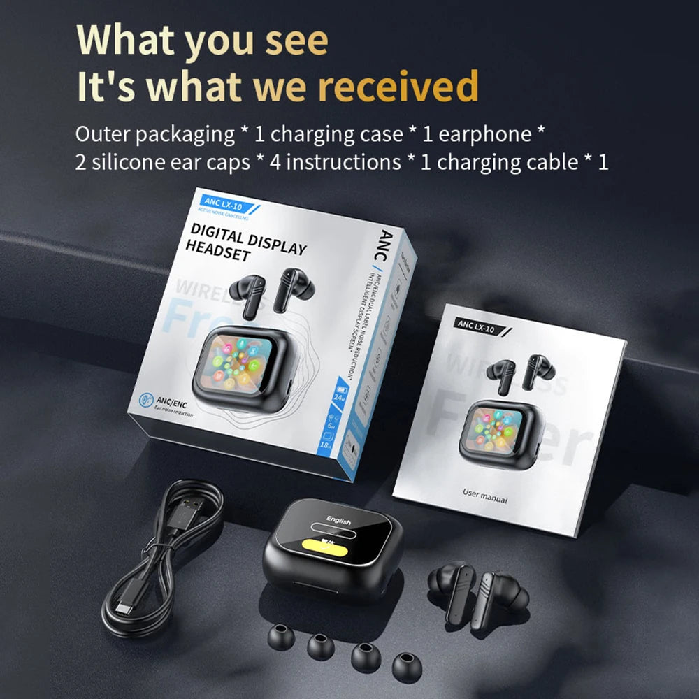 New Full Touch Screen Headphones ANC Bluetooth 5.4 Noise Cancelling Earphones HiFi Stereo Wireless In-Ear ENC Earbuds With Mic