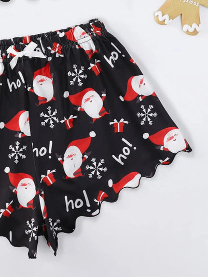 Women's 2pcs Cute Soft Comfy  Christmas Sexy Sleepwear  Santa Print Sleeveless  Cami Top & Shorts Homewear Pajama Set Loungewear