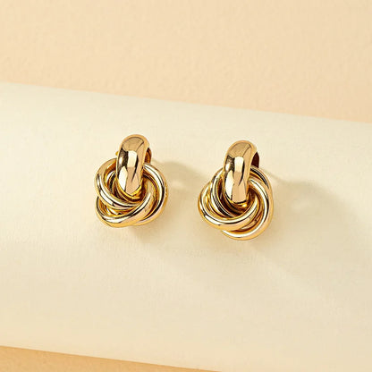Gold SIlver Color Knot Hoop Earring For Women Shiny Plating Trendy Earring Stud Cute Daily Wear Jewelry