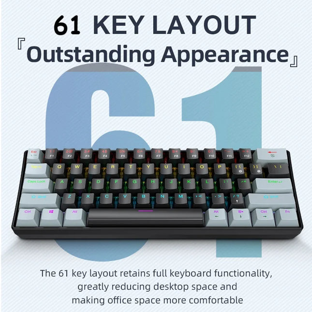 Mini Keyboard APAYADO K61 Mechanical Keyboard Wired,60% Portable 61 Keys RGB Black,White, Red/Blue Switch for Gaming