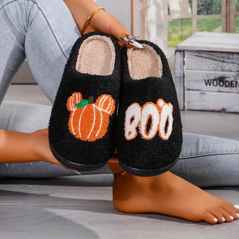 Pumpkin Casual Slippers Women Home Halloween Designer Shoes Funny Autumn Winter Fluffy Indoor Fashion Plush Footwear 2025 Warm