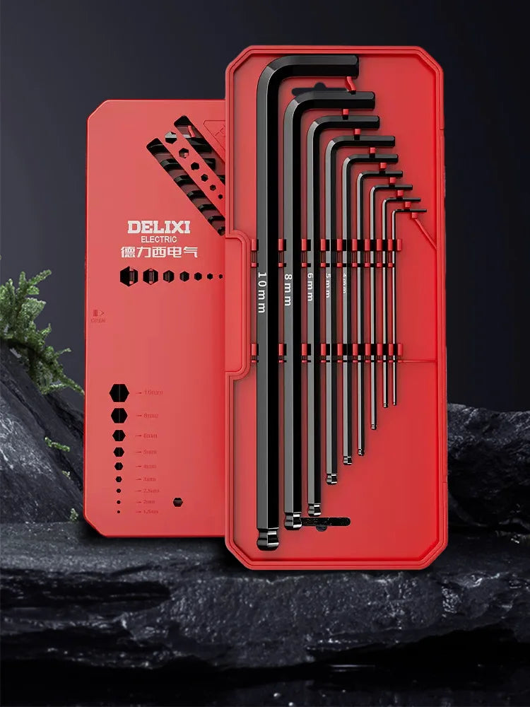 DELIXI ELECTRIC Allen Key Set，Allen Hex WrenchScrewdriverBox-packed Set，SleevUniversal Torque Long Metric,for VehicleMaintenance