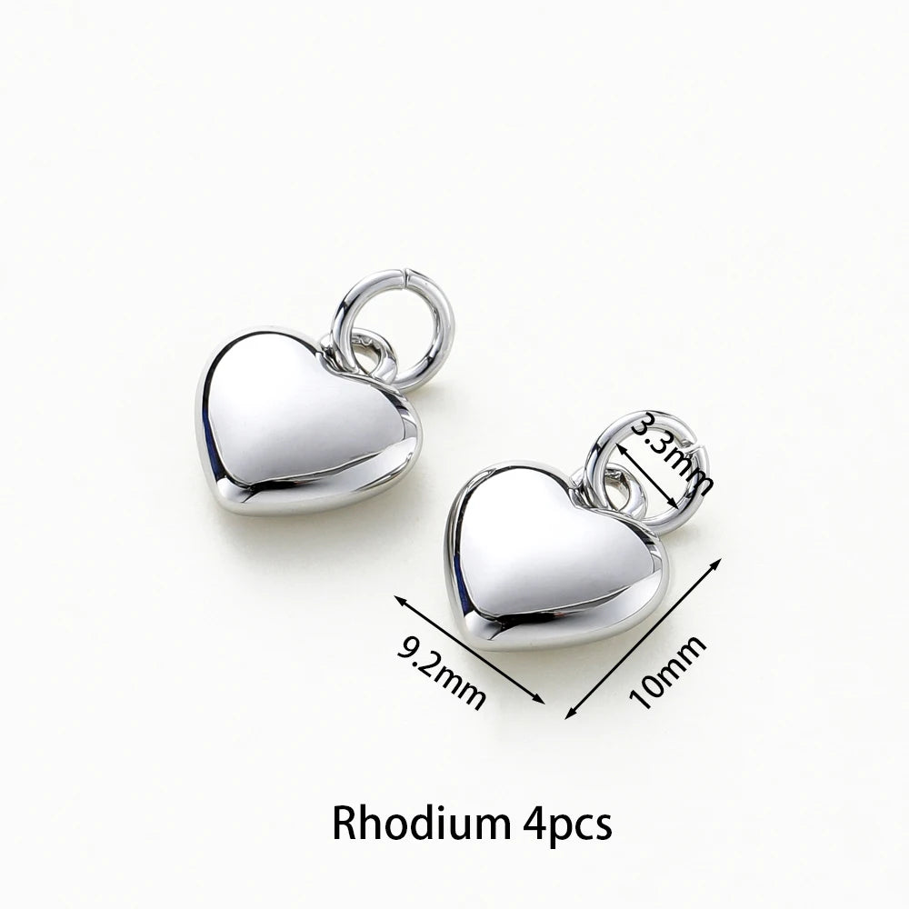 4pcs/lot 14K 18K Gold Plated Heart Charm with Jump Ring Necklace Making Supplies Solid Love Pendant For DIY Jewelry Accessories