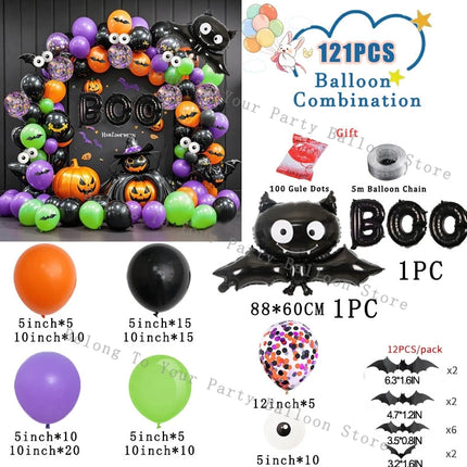 Halloween Balloons Garland Arch Eye Ballon with Bats Pumpkin Purple Orange Black Ballon for Birthday Party Halloween Decorations