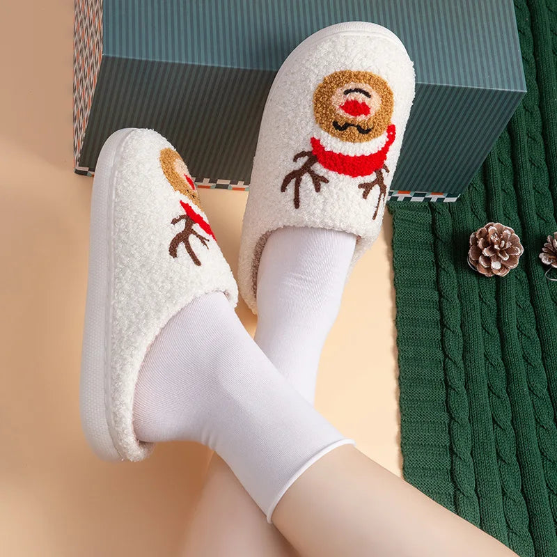 Women Fuzzy Fluffy Slippers for Winter Christmas Deer Slippers Women Home Winter Slippers Cute Women Winter Home ﻿