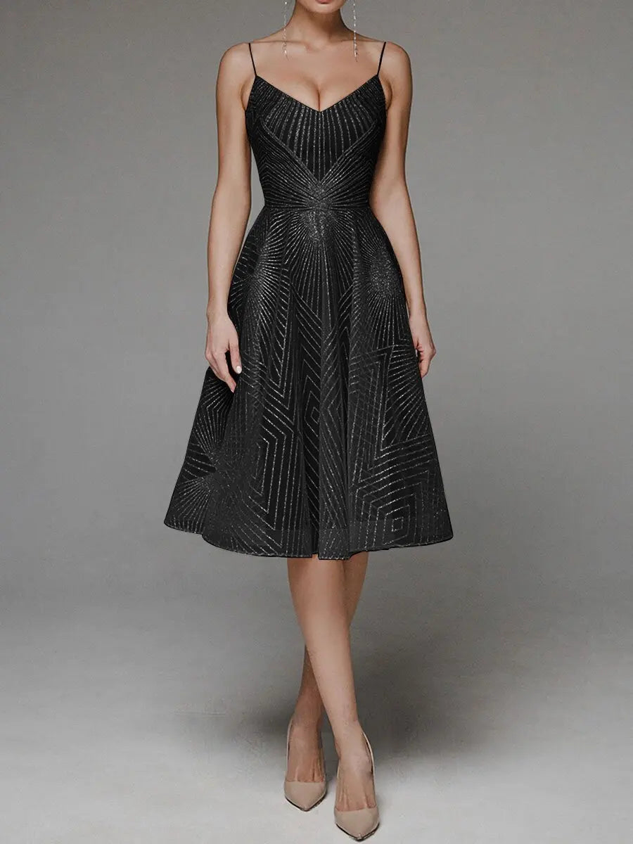 Sexy Spaghetti Slip V-Neck Evening Dresses For Women 2024 Spring Stripes Embroidery Dress Cocktail Party Gowns Robes De Soirée