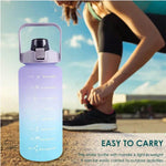 2L Water Bottle Motivational Water Bottle with Time & Capacity Marker BPA-Free Sports Water Cup Fitness Gym Running Exercise