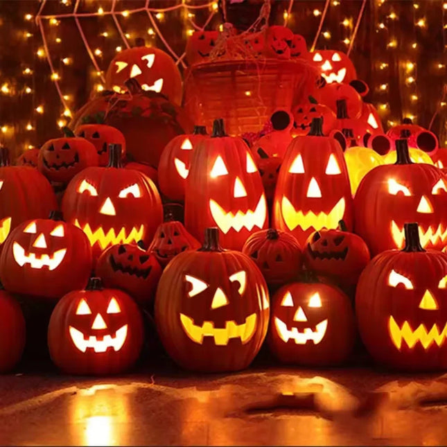 1PCS Scary Halloween Pumpkin Lantern Set Pumpkin Lamp LED Light Orange Halloween Decoration for Porch Front Door Party Supplies