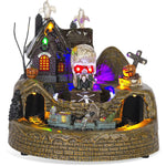 Halloween Holiday Village Train Decor with LED Lights Music Spooky Ghost & Skeleton Figurines, Festive Haunted House Decoration