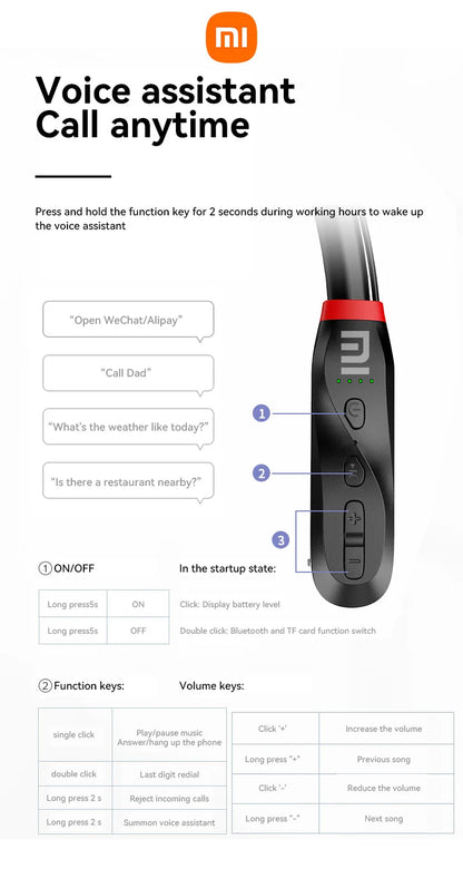 200 Hour Play XIAOMI i35 Neckband Wireless Earbuds Bluetooth5.3 Stereo Earphones Noise Reduction Sport Neckband Headset