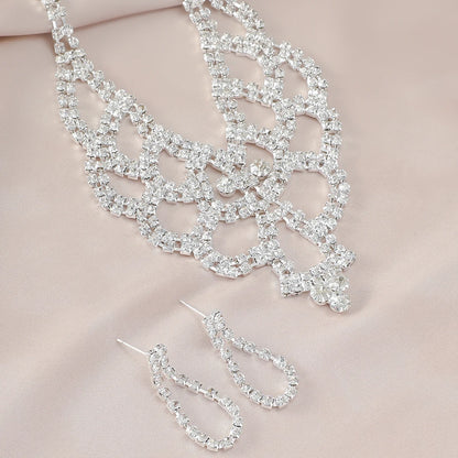 3pcs Women's Jewelry Set Creative Fashion Sparkling Necklace with rhinestones Earring Set Wedding Dress Accessories Bridal Jewe